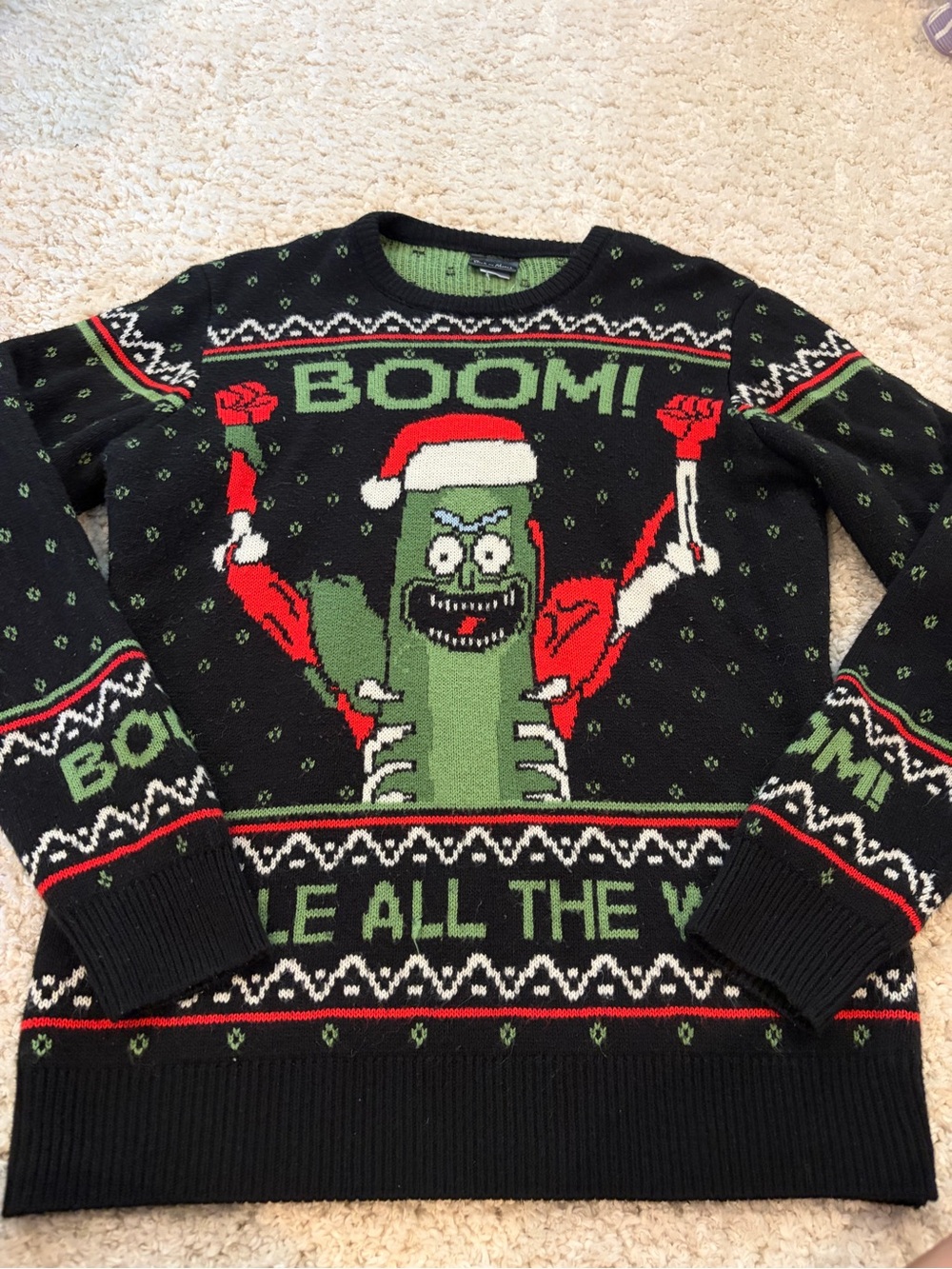 Men's Black & Green Holiday Graphic Crewneck Sweater